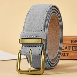 Elegant Women's Suede Leather Belt, Vintage Gold Buckle, 3.5cm Wide - 110cm (TZ020 - bai)