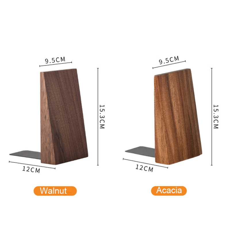 2PCS Acacia Wood Bookends Wooden Desktop Book Ends Office Organizer Heavy Duty Stand Holder Storage Shelf For Home Accessories