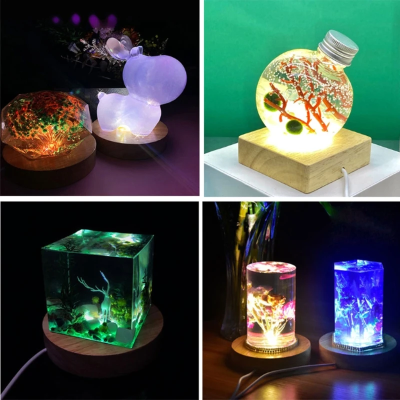 LED Lights Decorative Lights LED Lamp Base DIY Lighting Accessories DIY Round LED Base Vase Light Remote Control Resin Display Wood Lighted Base Stand 12 Colors RGB Adjustable