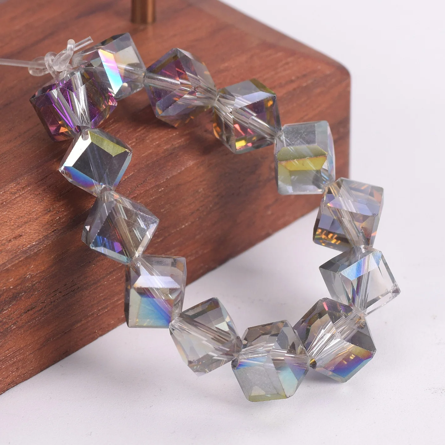 10 Pz 13mm Quadrato Sfaccettato Foro Diagonale Cristallo Di Vetro - Foto 4