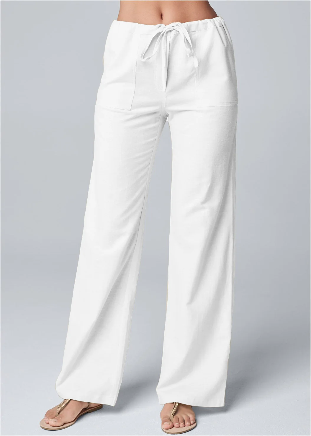 Franclia 1pc Ladies High Waist Rhinestone Satin Elastic Waist Drawstring Loose Straight Leg Pants
