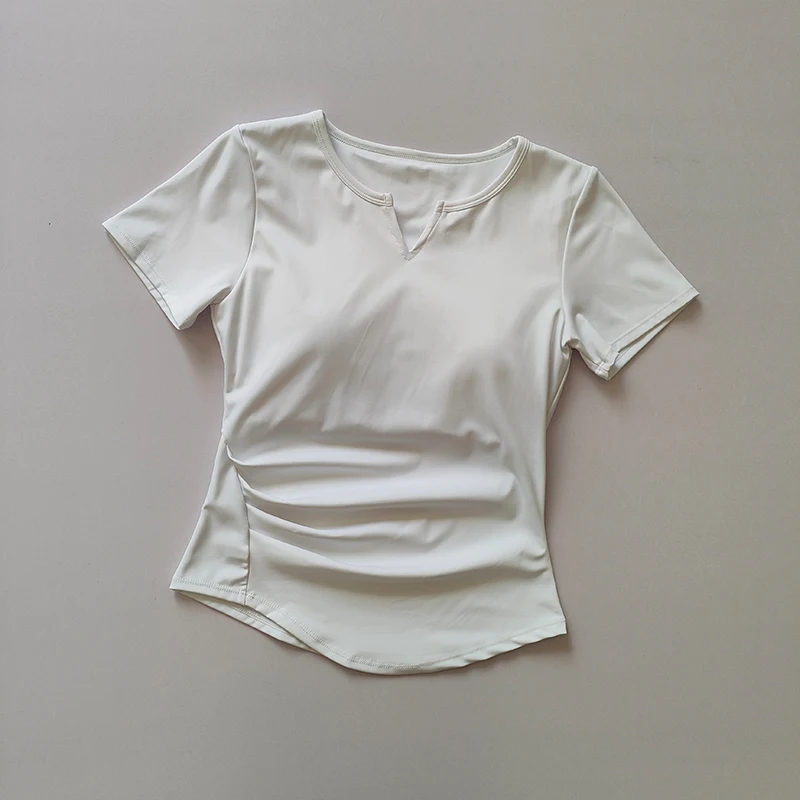 V-neck Tie Breast Pad Yoga Suit Short Sleeve Women's Gym Summer Slim Training Fitness Top Quick Dry Running T-shirt Clothing sports t shirt yoga top yoga shirt sports shirt yoga suit