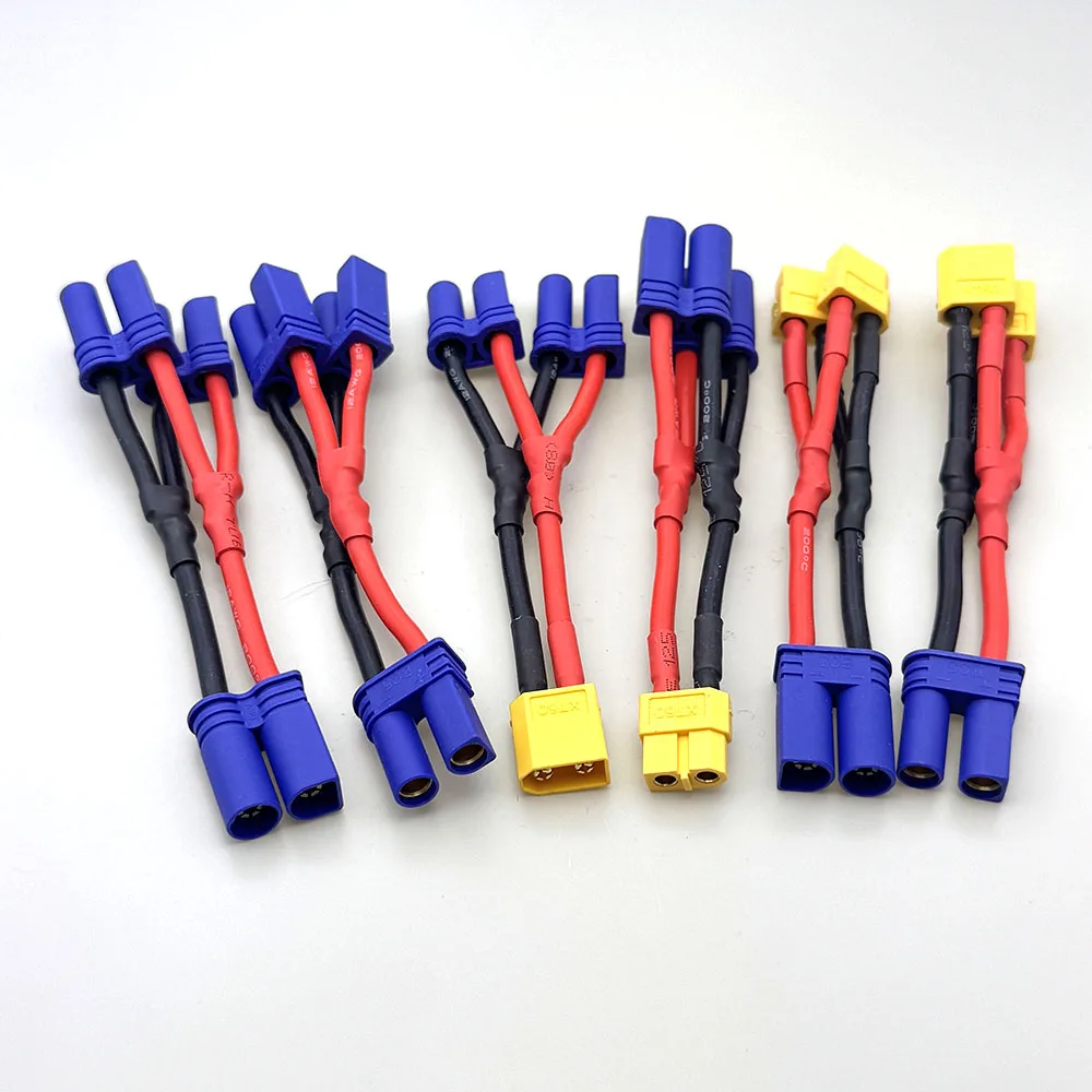 4pcs EC5 & XT60 남성 여성 병렬 커넥터 12AWG 배터리 충전기 모터 RC ESC 모델용 고전류 실리콘 와이어 Y 분배기