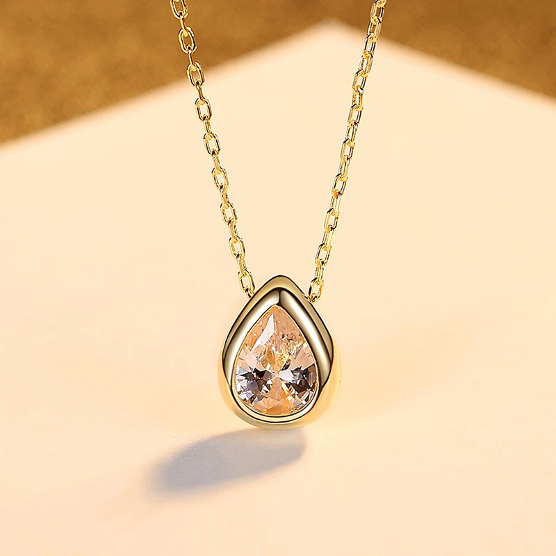 Ciondoli goccia d'acqua in argento sterling Collana a catena con castone con castone elegante da donna con temperamento cubico_voghion.com