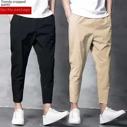 Summer Casual Men Pants Nine-point Elastic Small Foot Straight Cylinder Pants Sporty Trendy Young Men