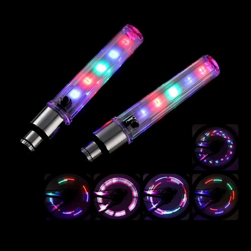 2pcs Bicycle Lights LED Bike Wheel Luminous Fluorescent Tire Valve Light Cap Decor Neon Lamp Flash Cycle Accessories