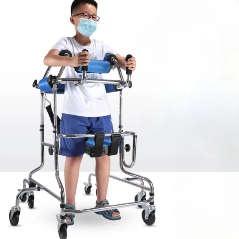 Adjustable Height Upright Walker with Seat and Brakes Kids Walking Aid for Disabled Hemiplegia Stroke Eight Wheeled Walking Aids
