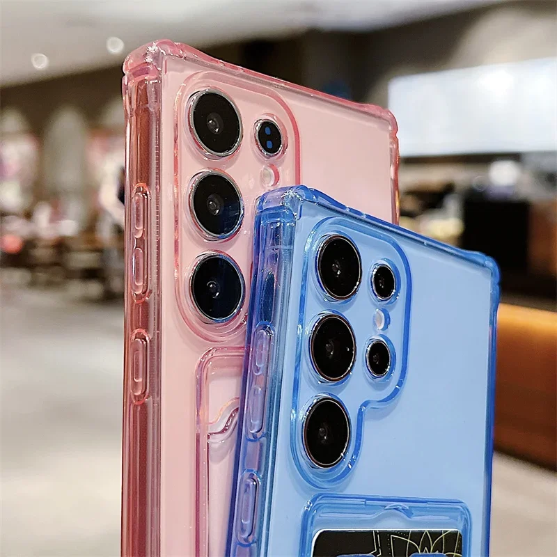 Clear Shockproof Card Holder Phone Case - Silicone Soft TPU Back Cover