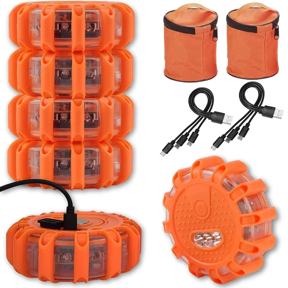 4 Pack LED Road Flares Emergency Flashing Lights Roadside Safety Beacon