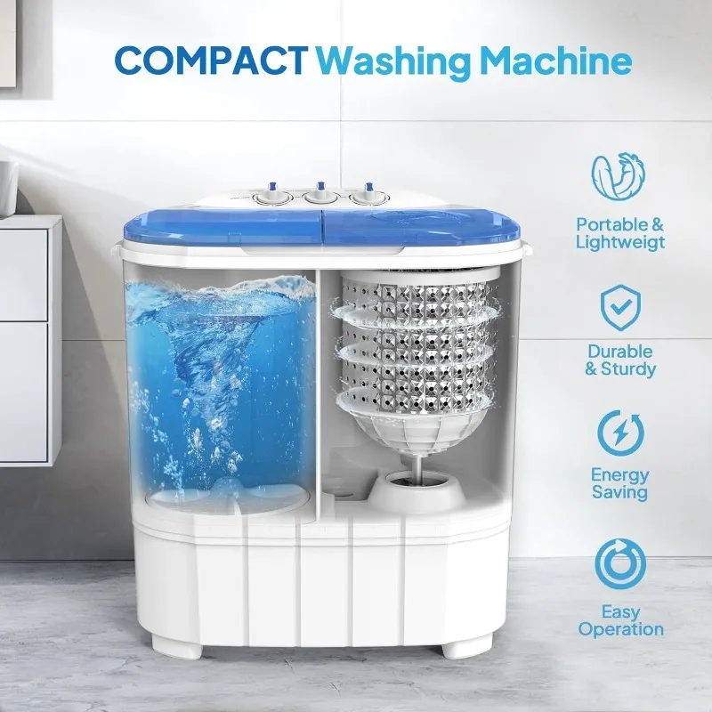 ROVSUN 11LBS Portable Washing Machine, Electric Washer and Dryer Combo with Washer(7lbs) & Spiner(4lbs) & Gravity Draining for 2