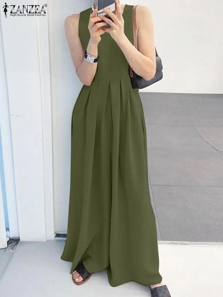 

ZANZEA Fashion Solid Jumpsuits Stylish Summer Rompers Women Elegant Holiday Party Overalls Causal Wide Leg Playsuits Work Pants