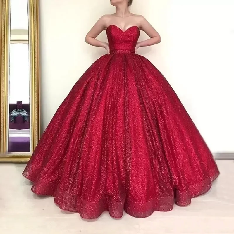 2023 Glitter Red Ball Gown Sweetheart 15 Year Old Quinceanera Dresses Brithday Prom Party DressVestido De Baile