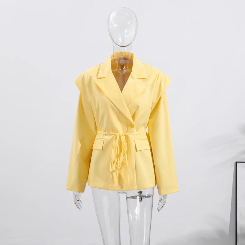 Elegant Commute Suit jacket Female Lace-Up Loose Pocket Patchwork Lapel Party Looks Outwear For Women Bandage Coat jacket 2025