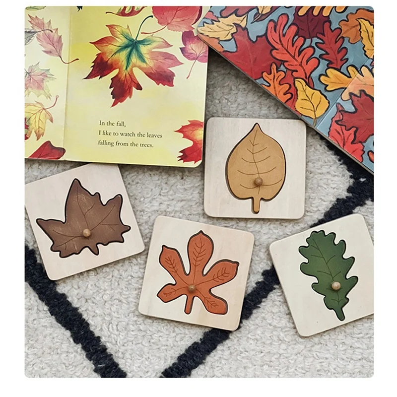 

Головоломка Монтессори с деревянными листьями, доска с царапинами, головоломка для раннего развития, познавательная панель для обучения