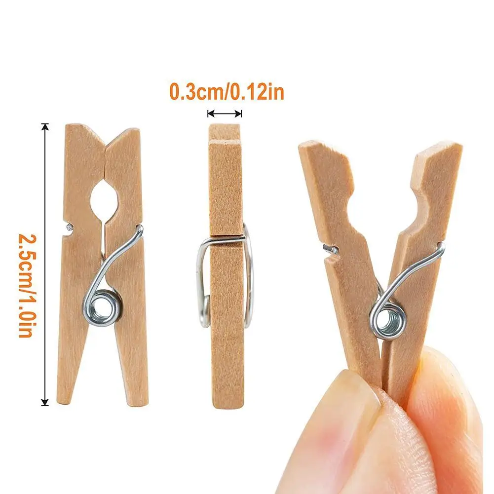 Wooden Clothespins 100pcs Multi-functional Reusable Mini Wooden Clips Jute Twine Photo Wall and DIY Craft clothes pegs photo clips