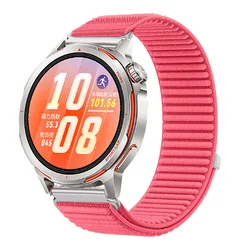 Nylon Loop Smartwatch Strap with Metal Link - Universal 22mm Band for HUAWEI GT Runner 2 (Water red)