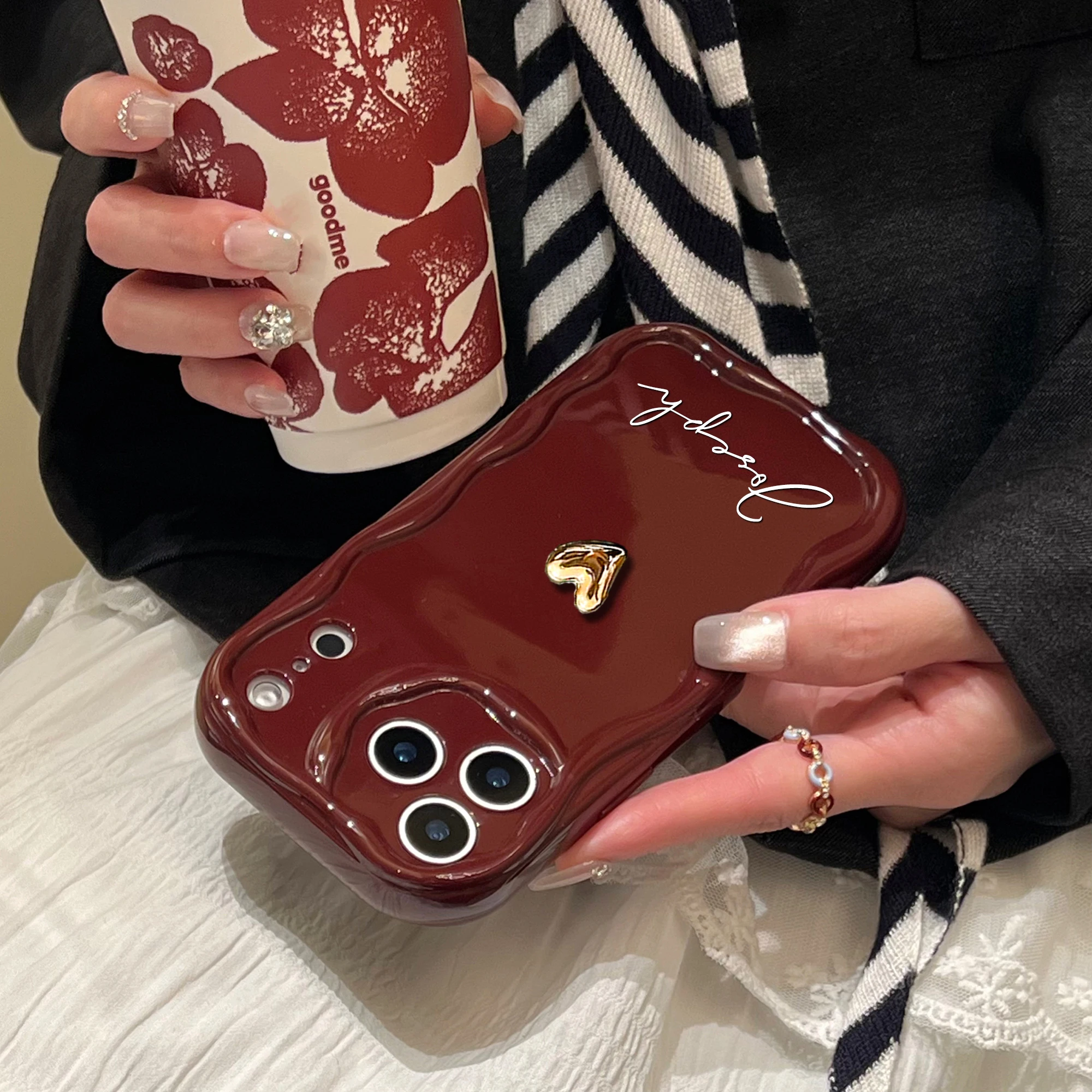 Custom Big Letters Name Burgundy Luxurious Phone Case Gifts For thumbnail 6