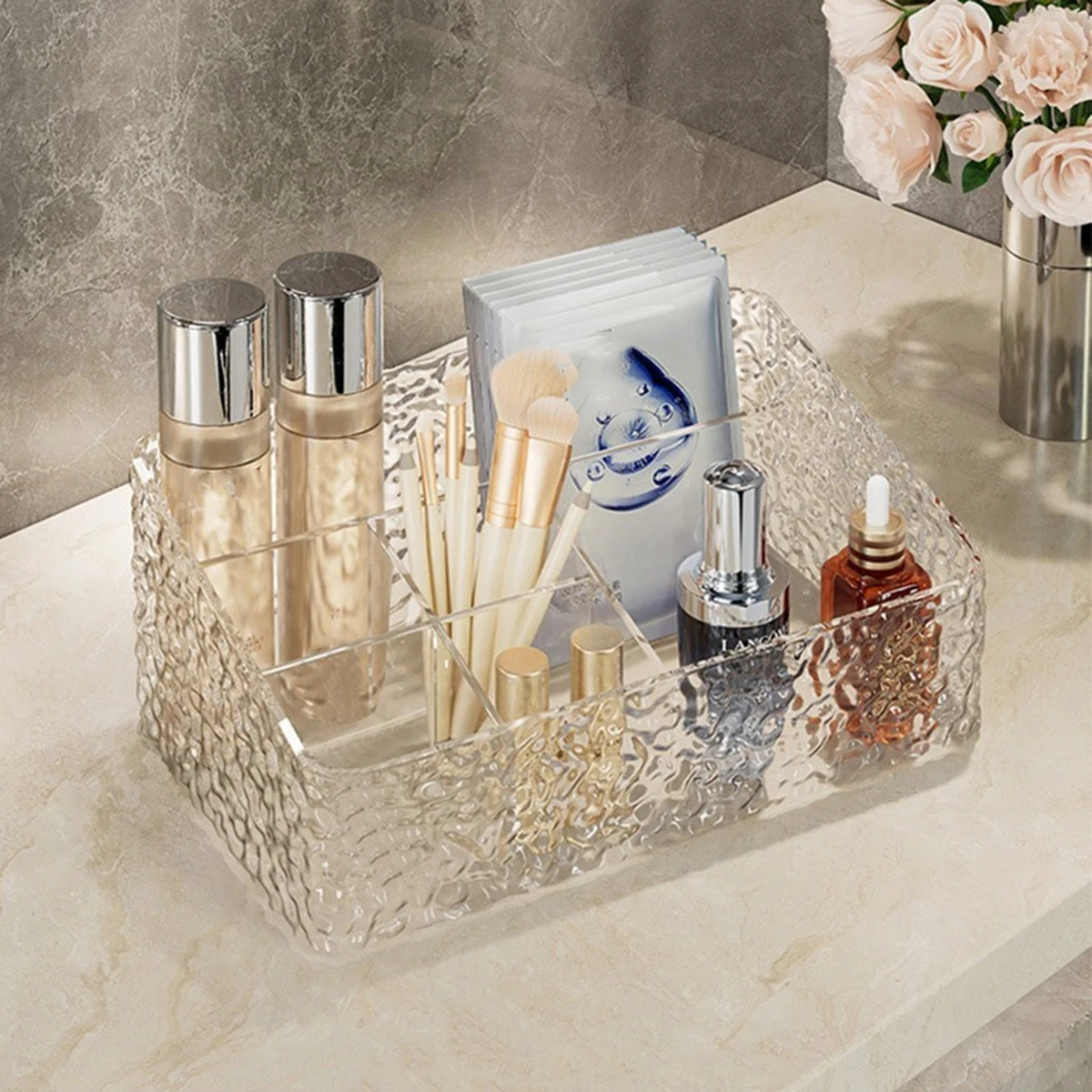 Light Luxury Water Corrugated Trapezoidal Open Desktop Storage Box Cosmetics Storage Box Multi-grid Makeup Organizer Box 3