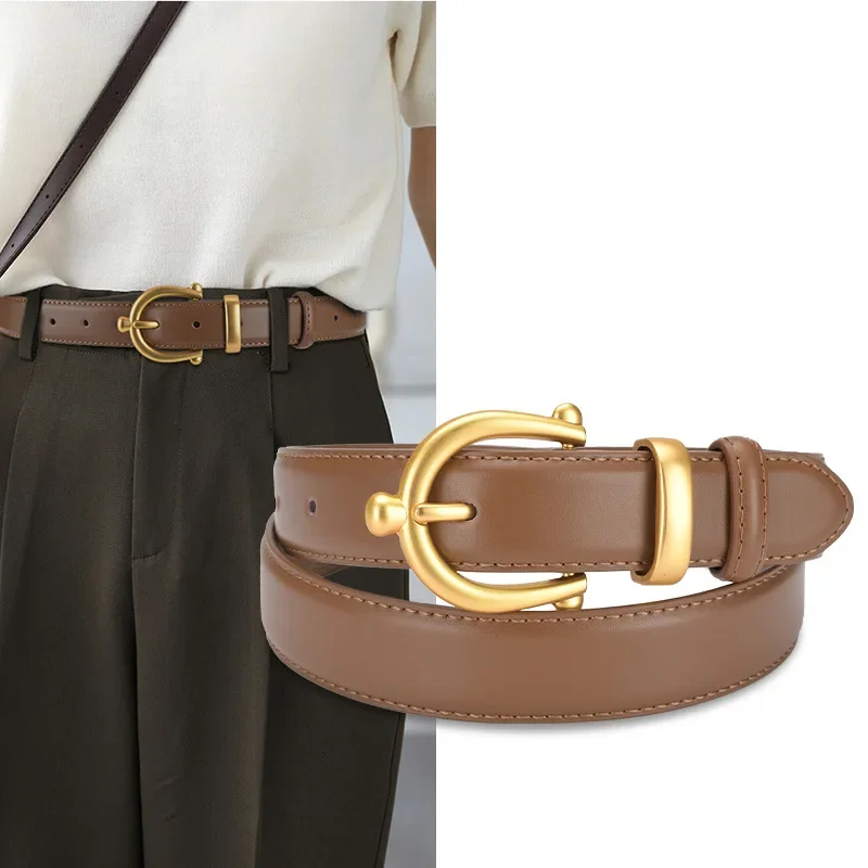 Neue Leder frauen Gürtel Einfache Metall Pin Schnalle Vielseitig Stil Kleid Zubehör Einstellbar Casual Mode Designer Marke Gürtel