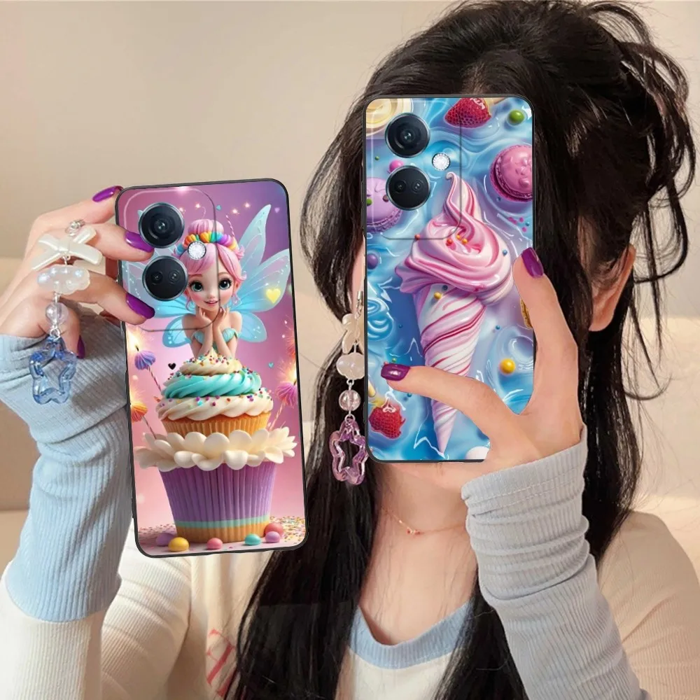 Milkshake Icecream Mobile Phone Case For Oppo Find X5 X3 X2 A93 Reno 8 7 Pro A74 A72 A53 Black Soft Phone Cover Funda