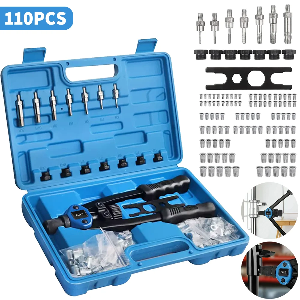 110PCS Gewinde Niet Zangen Set Niet Muttern Pistole Dorn Kit M3 M4 M5 M6 M8 M10 M12 Manuelle nietgerät Gewinde Nietgerät Zangen Maschine – Detail 1