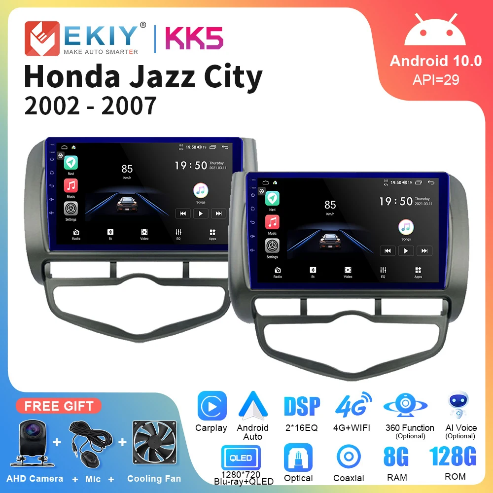 

EKIY KK5 Android 10 Car Radio For HONDA JAZZ City 2002-2007 Stereo Multimedia Audio Video Player Carplay Auto 2Din DVD Head Unit