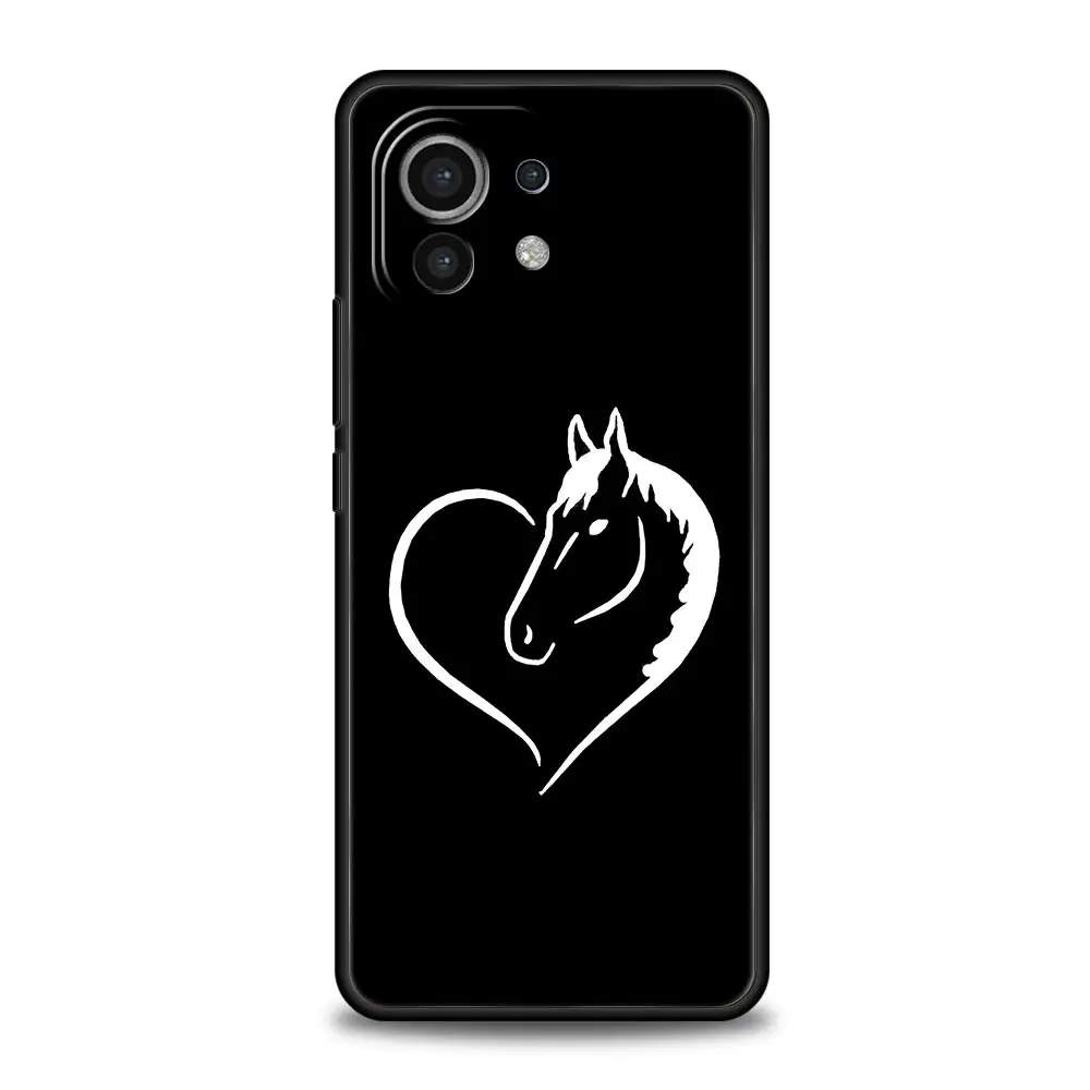 Black Soft Silicone Phone Case with Artistic Horse Design
