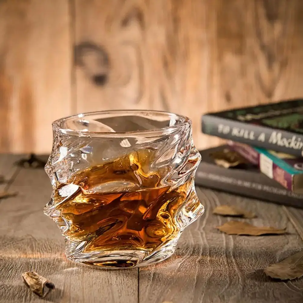 1/2PCS 320ml Crystal Glass Creative Rotating Whiskey Ice Patterned Cocktail Glass Bar Beer Cup