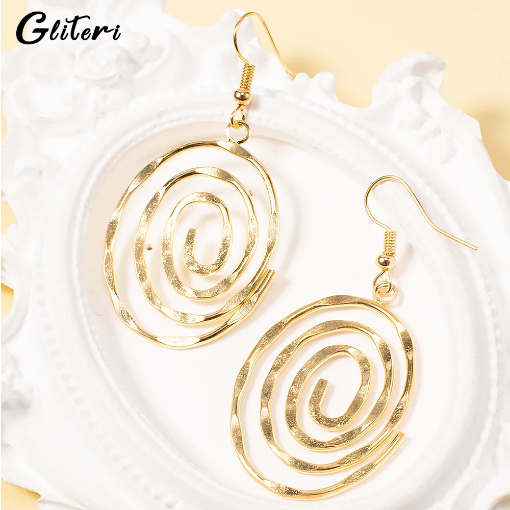 

GEITERI 1Pair Hollow Round Spiral Earrings For Women Girls Gold Color Silver Color Geometric Drop Earring Fashion Jewelry Party