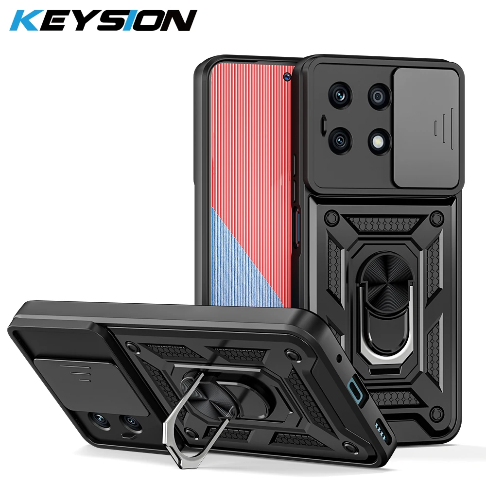 

KEYSION Shockproof Armor Case for Honor X6A X6S X8A 4G Slide Camera Protection Ring Stand Phone Cover for Huawei Honor X8 5G X6