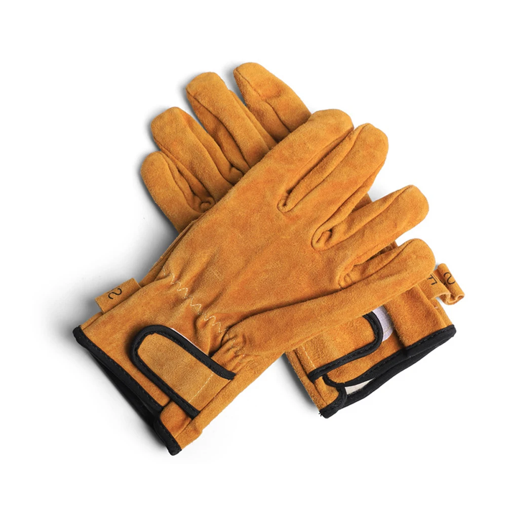 Outdoor Camping BBQ Gloves Thickened Cowhide Microwave Gloves Heat Resistant Fireproof Oven Mitts Portable Clamping Glove Stove