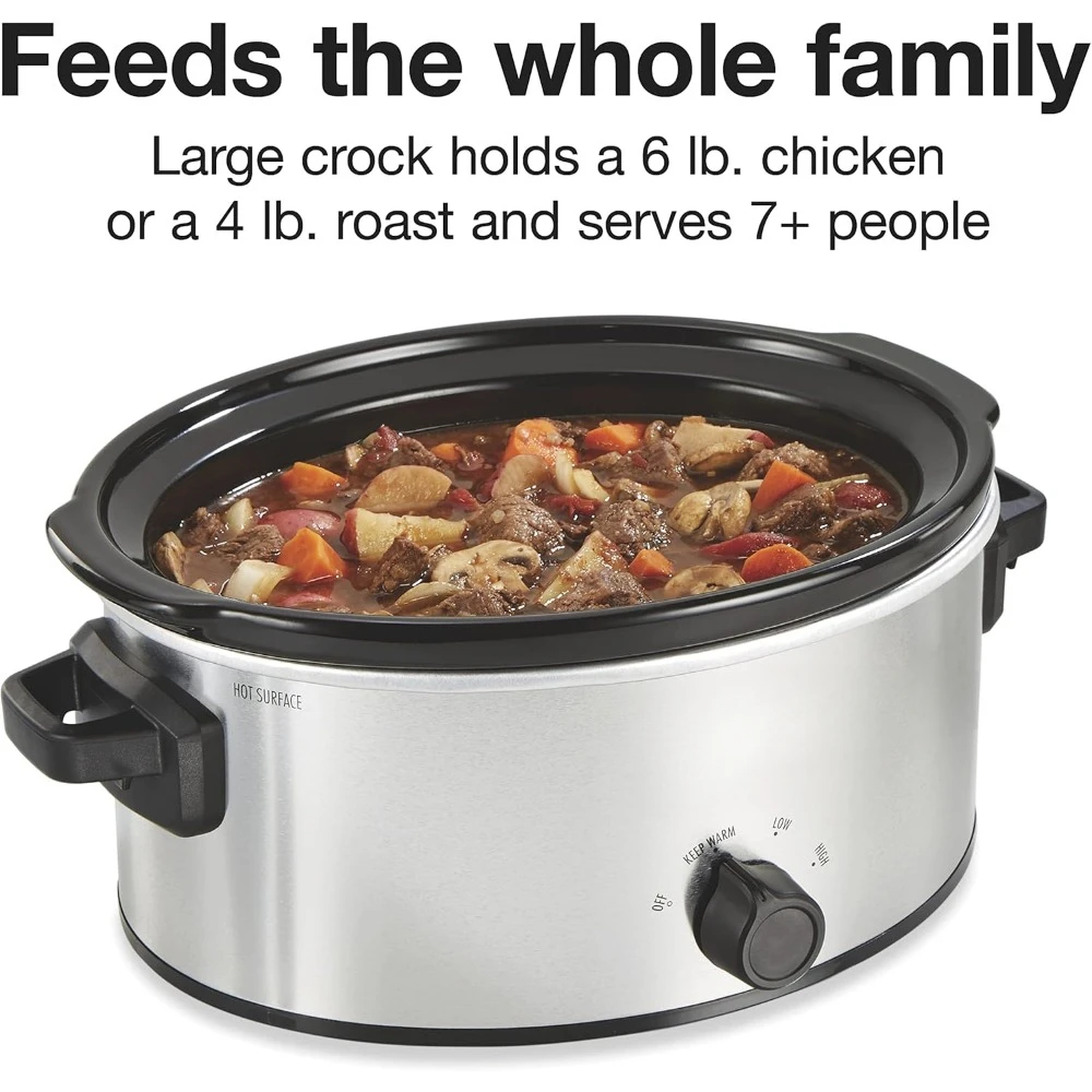 Double Dish Slow Cooker with 6qt Crock and Dual 2.5qt Nonstick, Dishwasher Safe Pot, Slow Cooker 4
