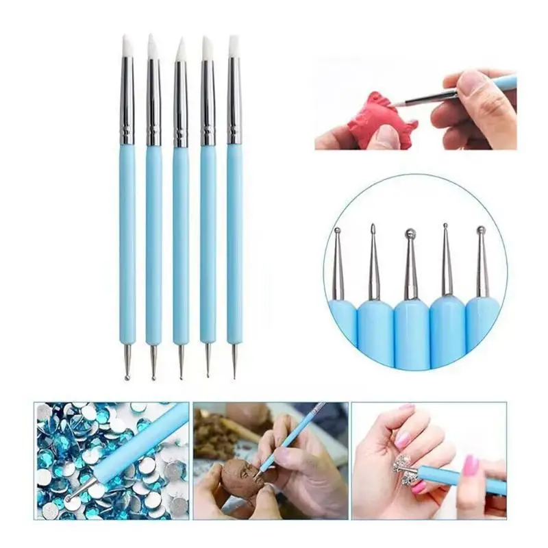 5Pcs Double Head Silicone Carving Pen DIY Ceramic Tool Clay Soft Clay Plastic Knife Carving Pen Nail Tool Drilling Pen Set