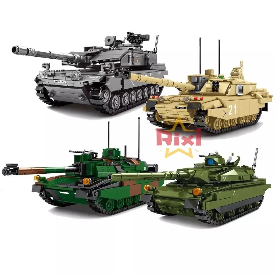 

WW2 Military Tanks Challenger Leopard Battle Tank Building Blocks Soldier Police Army Bricks Children Educational Toys Gifts