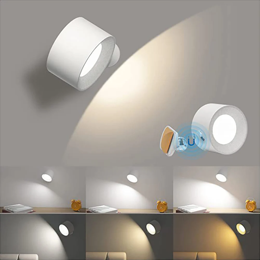 Luci a parete a LED USB ricaricabile 360 ° ruota sfera magnetica Touch Control applique da parete per comodino da lettura camera da letto