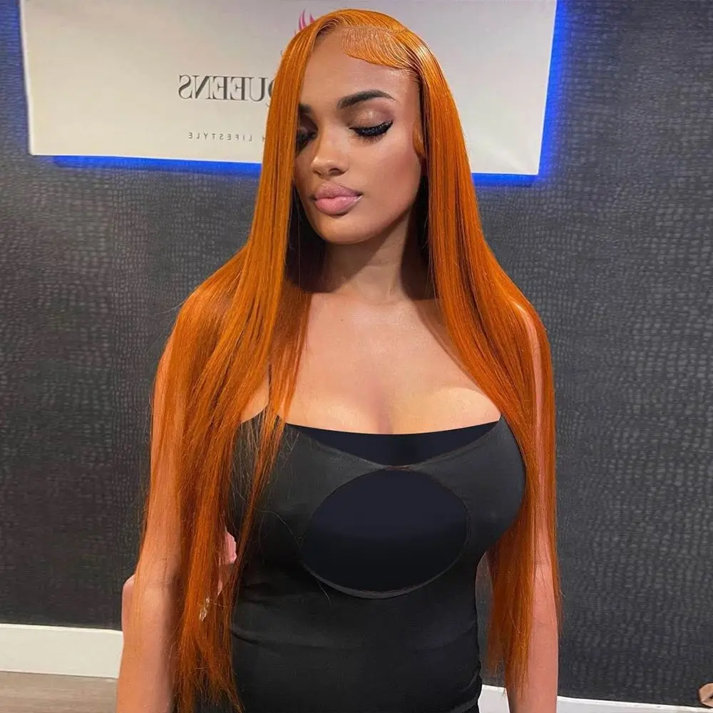 

Ginger Orange Bone Straight Human Hair Wigs Transparent 13x4 13x6 Brazilian Preplucked Lace Frontal Wig 4x4 5x5 Lace Closure Wig