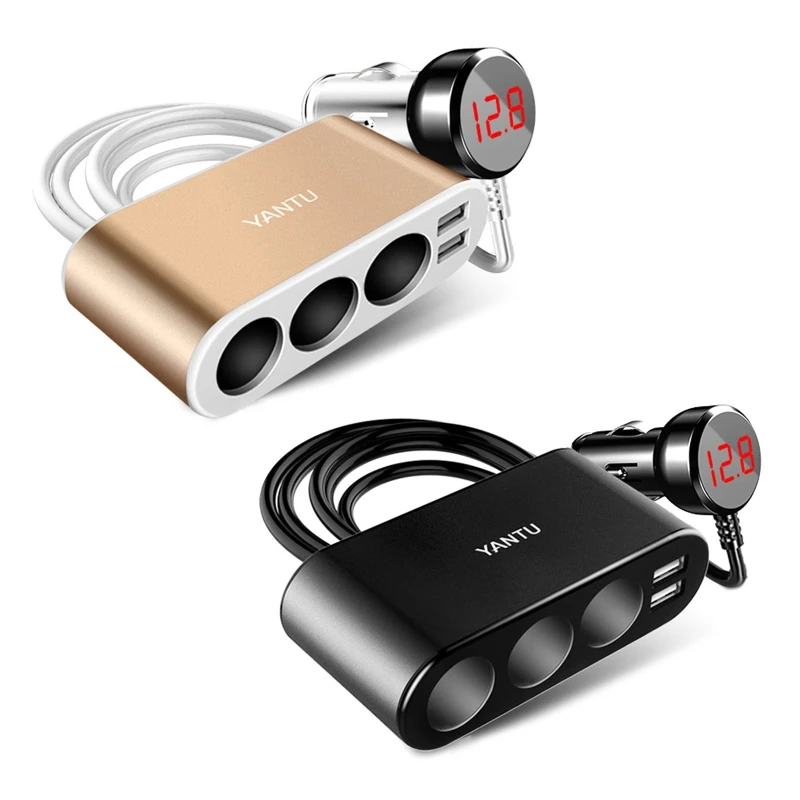 

USB Car 3 Sockets Cigarette lighter Splitter 12/24V 100W Dual USB Ports Car for GPS Driving Recorder