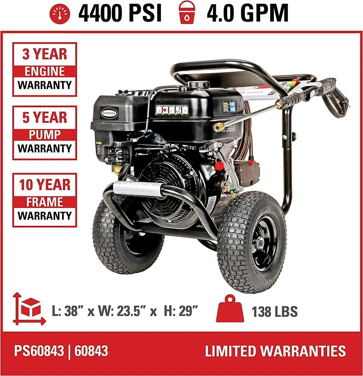 Cleaning PS60843 PowerShot 4400 PSI Gas Pressure Washer 4.0 GPM CRX 420cc Engine Includes Spray Gun and Extension Wand
