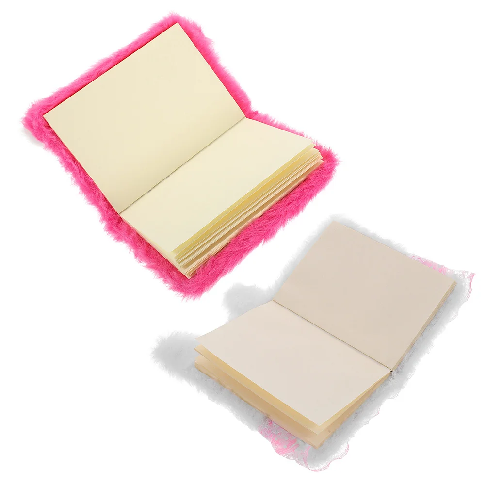 2pcs Girls Fluffy Adorable Note Taking Diary Plush Cover Writing Book Girls Birthday Gift
