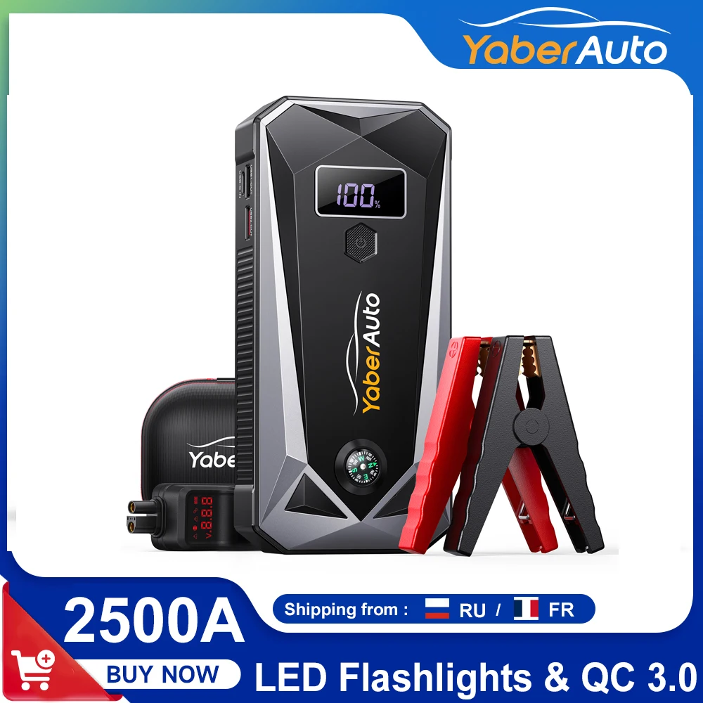 Yaber-arrancador de batería portátil para coche, dispositivo de arranque de  cargador para batería de emergencia de 8,0l/6,0l, Banco de energía de  2500A, YA50