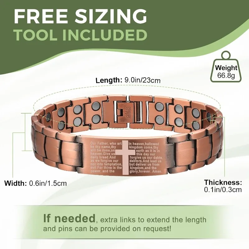 Pure Copper Cross Magnetic Bracelet for Men - Image 3
