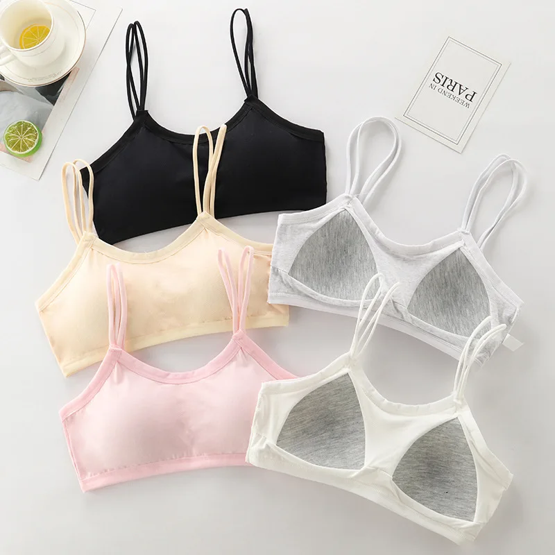 

High Quality Girls Training Bras Cotton Kids Underwear Bra With Fixed Triangle Sponge Pad Adolescence Girls Brassiere Breathable