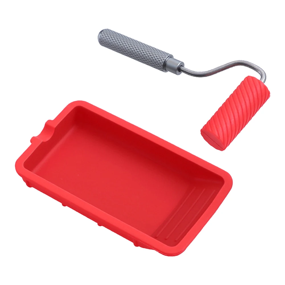 Silicone Roller Brush Plastic Paint Tray Paint Tool Set Wall Roller Tray Convenient Construction Red