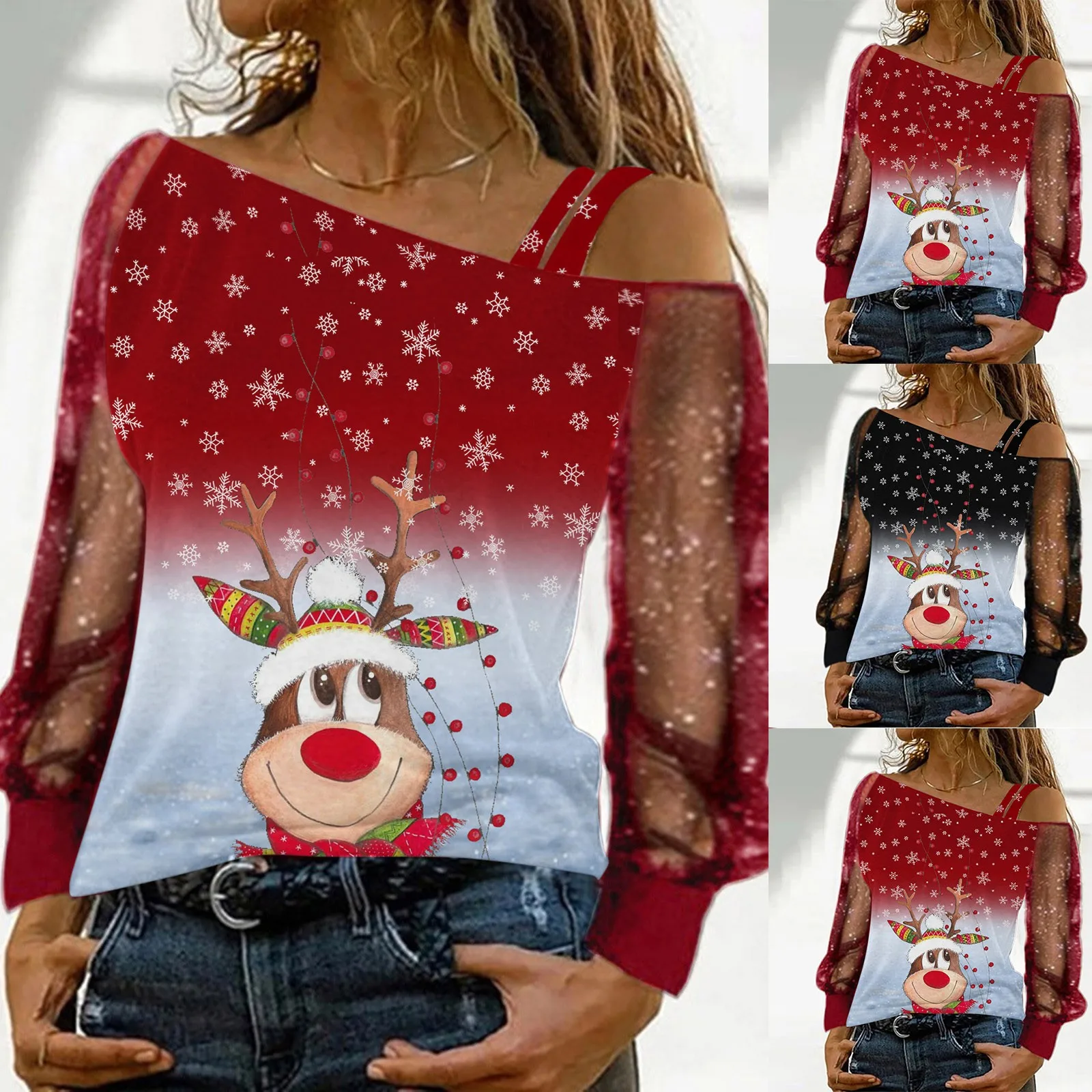 Womens Christmas Cold Shoulder | Christmas Shoulder Size Shirt - Size  Tshirts Women - Aliexpress