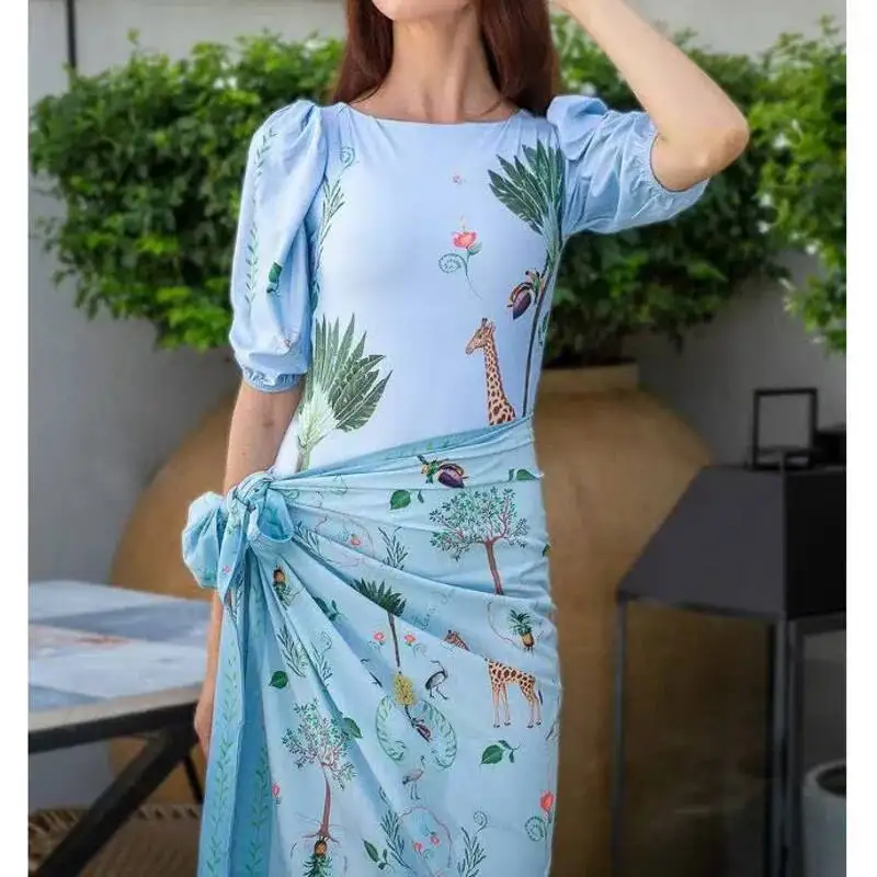 Swimwear Split Sports Skirt-Style Women Printed Long-Sleeved Sunscreen Swimsuit Two-Piece Multiple Styles Comfort Bathing Suit