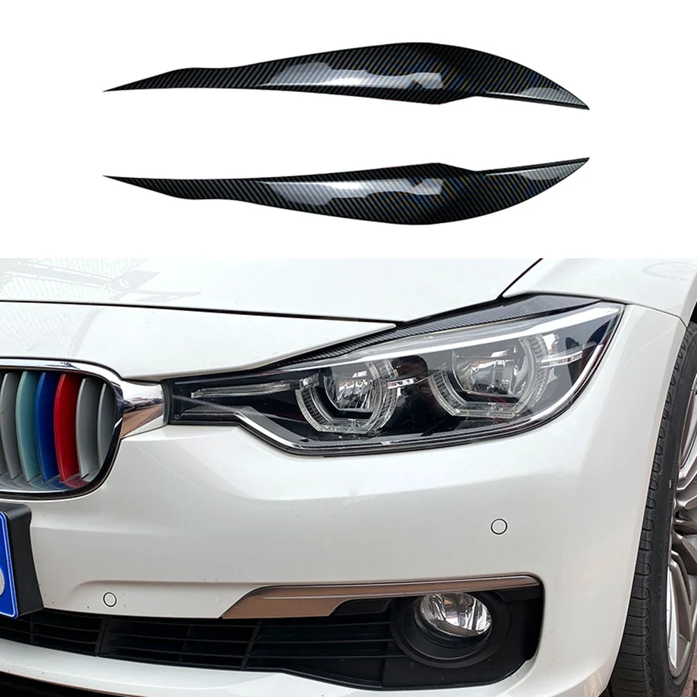 탄소 섬유 전면 도금 헤드라이트 커버, 헤드 라이트 램프, 눈꺼풀 눈썹 트림 ABS, BMW F30 F35 2013-2019, 2 개