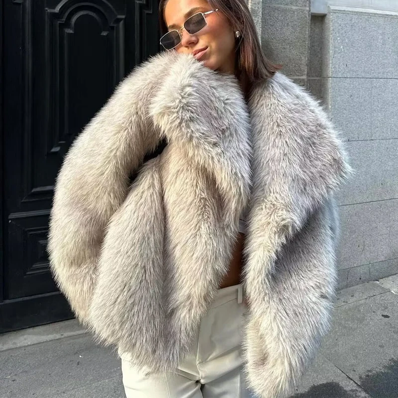 TRAF 2024 Faux Fur Coat Women Fluffy Women's Winter Jacket Long Sleeve Warm Winter Woman Coat Luxury Outerwears Coats for Woman 2