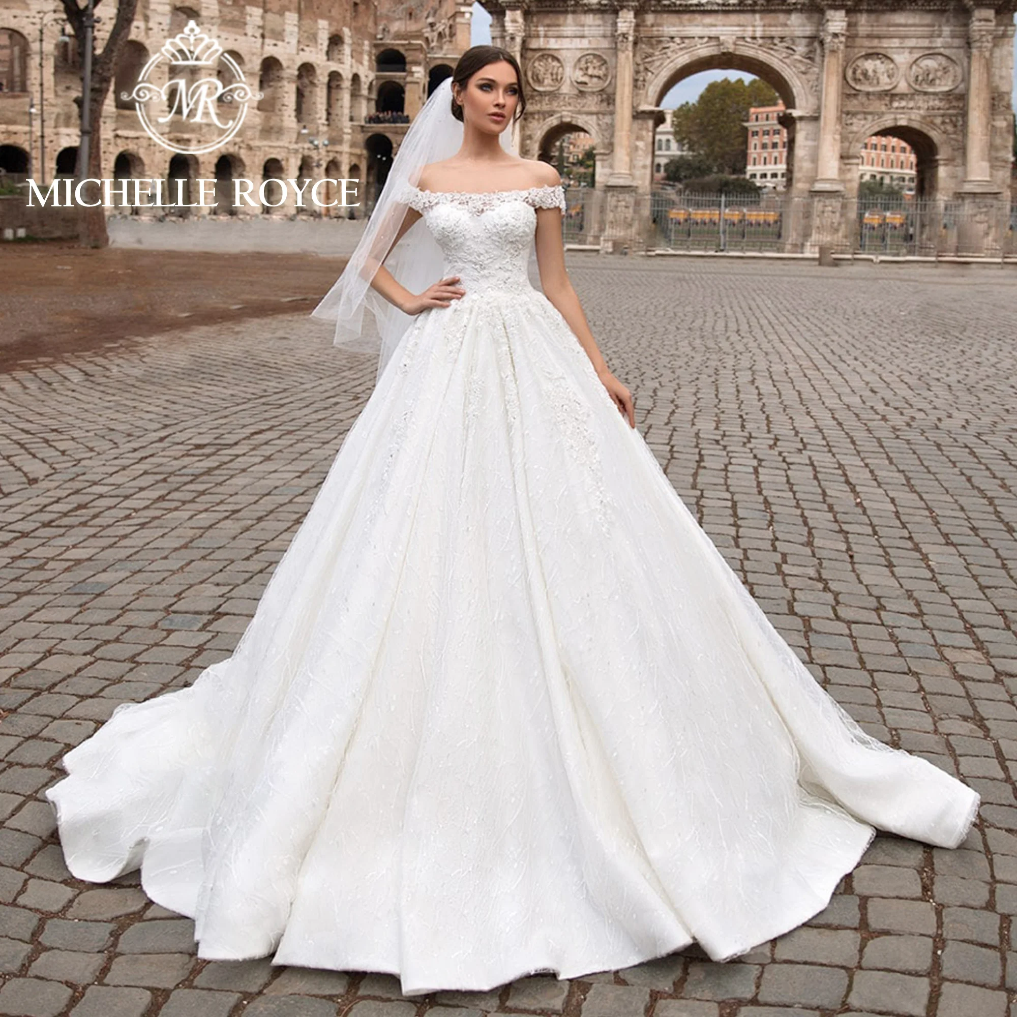

Michelle Royce Ball Gown Wedding Dress 2024 Bride High-end Strapless Appliques Sequined Tiered Wedding Gown Vestidos De Novia