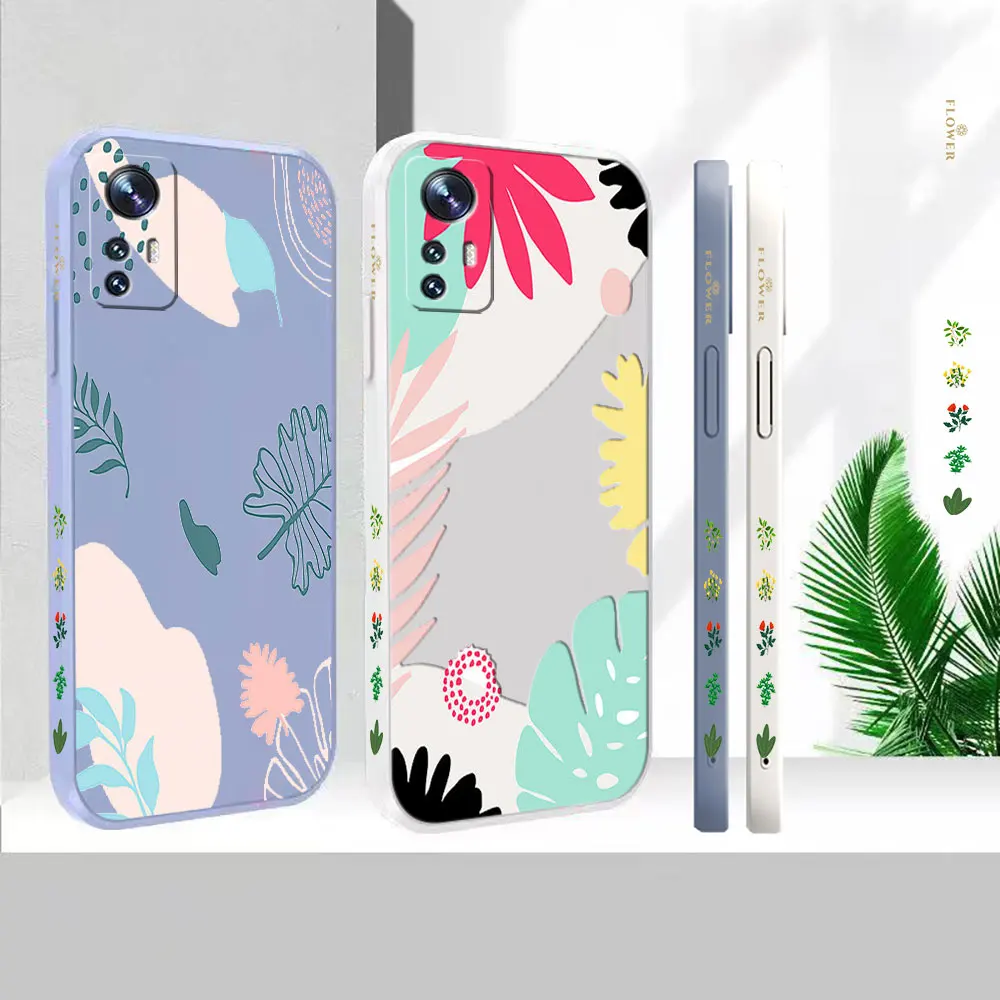 

Liquid Silicone For Xiaomi 13 12 12S 12X 11 11T 10 10S 10I 9 9SE 8 8SE Pro Ultra Lite Cover Watercolor Flower Plant Case Funda