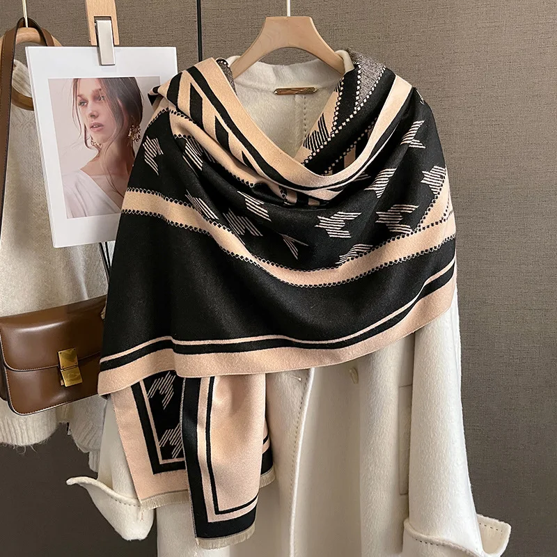 

Women New Houndstooth Scarf Big Shawl Fashion Luxury Pashmina Soft Thick Winter Warm Brand Scarves Lady Blanket Bandana 2023